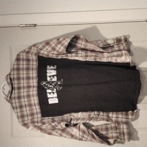 Up cycled distressed button down